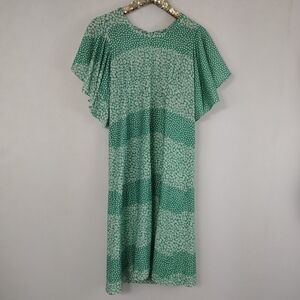 Vintage 70s Homemade Green And White Floral Maxi Dress Whimsical